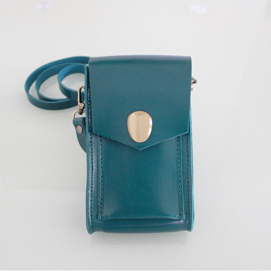 Women's leather mobile phone bag crossbody in turquoise color