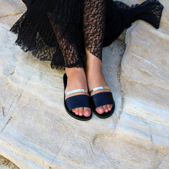 PATMOS leather sandals - black & gold colorColor collection