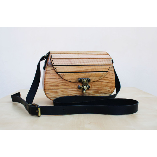 TINOS olive wood handbag - black leather