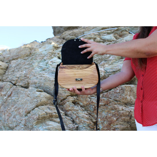 TINOS olive wood handbag - black leather