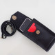 Women's leather cell phone bag in black color