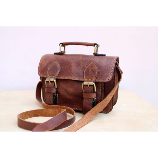 ITHAKA leather handbag - chocolate color