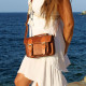 Women's leather crossbody bag Ithaka in natural brown color with pattern