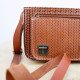 Women's leather crossbody bag Ithaka in natural brown color with pattern