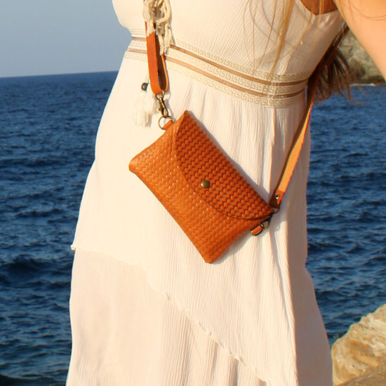 Women's leather crossbody and envelope and waist bag TOLO 3in1 - natural brown