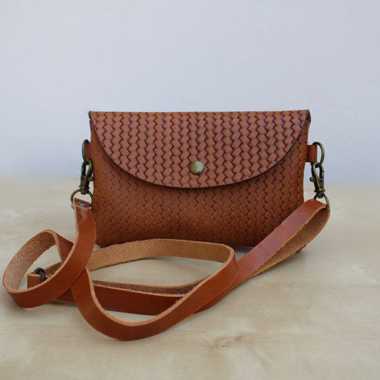 Women's leather crossbody and envelope and waist bag TOLO 3in1 - natural brown