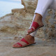 Women's Lyttos sandals in a beautiful pomegranate colour with a unique geometric design