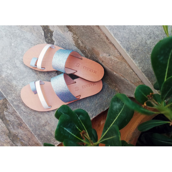 MADES leather sandals - light blue - white - light blue glitterExclusive collection