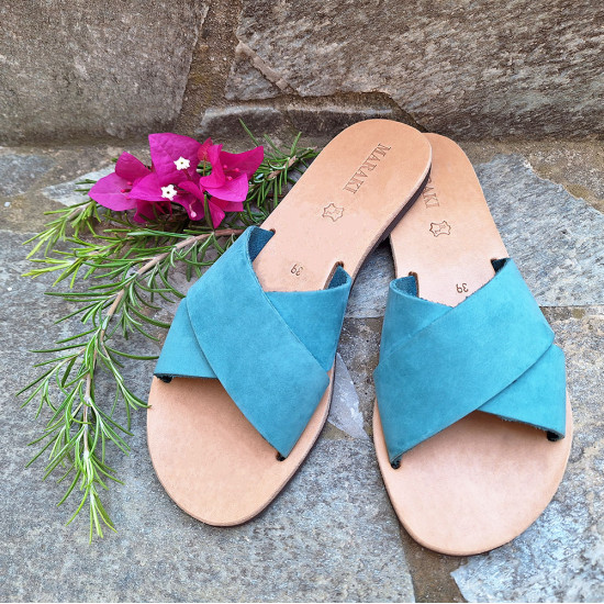 Women's Tripoli sandals in green handmade in Greece