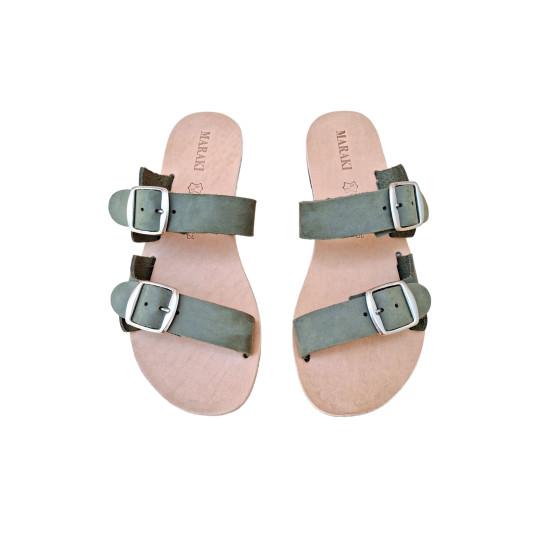 Samaria Leather Sandals - Dark Green Color